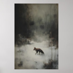 Winter Vos Kunst Afdrukbare Moody Woodland Dier Poster