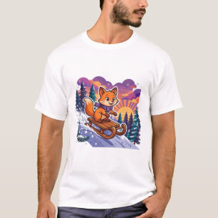 Winter Vos Sleden Zonsondergang Sneeuw Kerstmis T-shirt