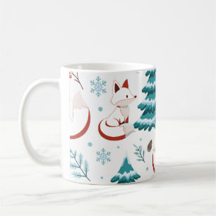 Winter Vos Sneeuwige Dennenboom Kerstpatroon Koffiemok