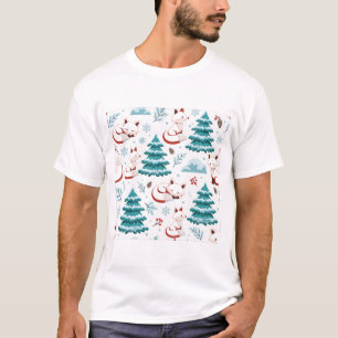 Winter Vos Sneeuwige Dennenboom Kerstpatroon T-shirt