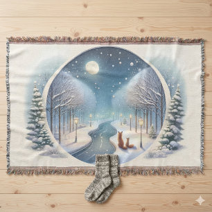 Winter Vossen bij door de Maan verlichte Besneeuwd Deken