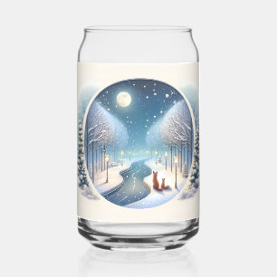 Winter Vossen bij Maanverlichte Besneeuwde Rivier Blikvorm Glas
