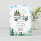 Winter Vrachtwagen Dier Onederland 1e verjaardag Kaart (Staand voorkant)