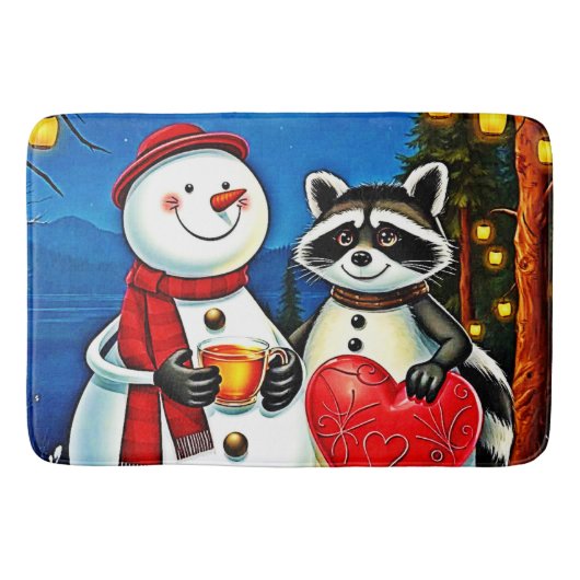 Winter Vrienden: Sneeuwman & Wasbeer Joy Design  Badmat (Voorkant)