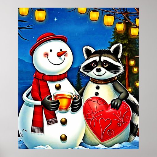 Winter Vrienden: Sneeuwman & Wasbeer Joy Design Poster (Voorkant)