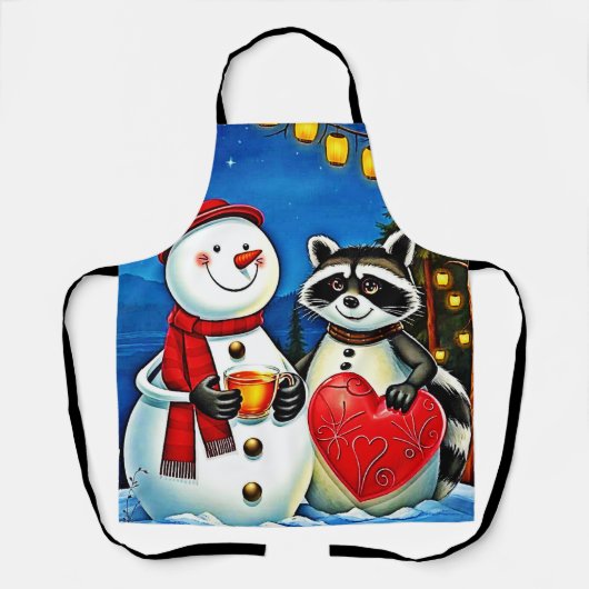 Winter Vrienden: Sneeuwman & Wasbeer Joy Design Schort (Voorkant)