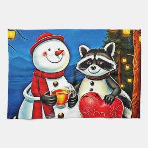 Winter Vrienden: Sneeuwman & Wasbeer Joy Design  Theedoek