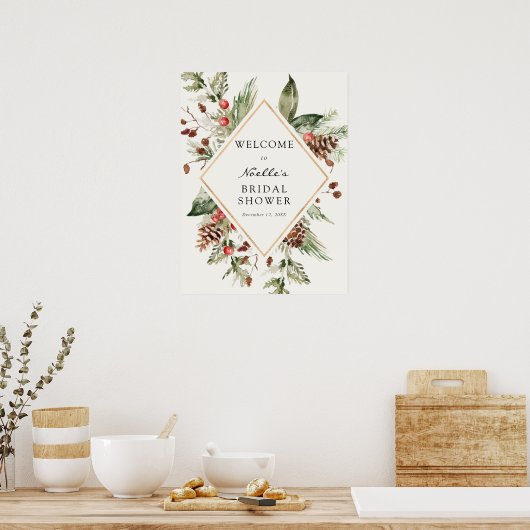 Winter Vrijgezellenfeest Evergreen Poinsettia Welk Poster (Keuken)