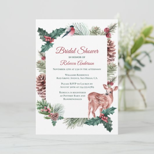 Winter Vrijgezellenfeest kerstbruiloft Deer Floral Kaart (Staand voorkant)