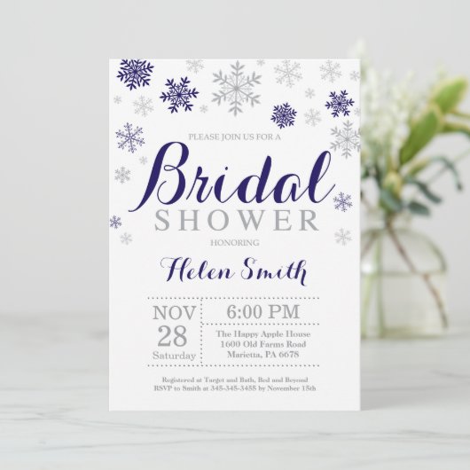 Winter Vrijgezellenfeest Navy Blue Snowflake Kaart (Staand voorkant)