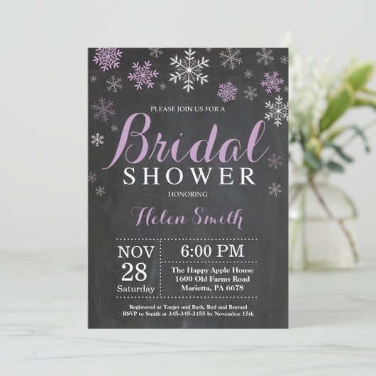 Winter Vrijgezellenfeest Paarse en witte sneeuwvlo Kaart (Staand voorkant)