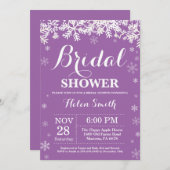 Winter Vrijgezellenfeest Snowflake Paarse uitnodig Kaart (Voorkant / Achterkant)