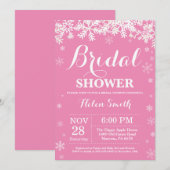 Winter Vrijgezellenfeest Snowflake Roze uitnodigin Kaart (Voorkant / Achterkant)