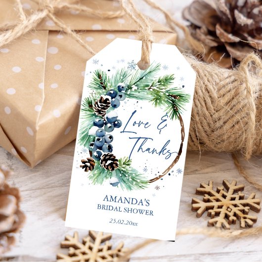 Winter vrijgezellenfeest waterverf dennen krans gu cadeaulabel