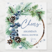 Winter vrijgezellenfeest waterverf dennen krans gu wijn etiket (Enkel label)