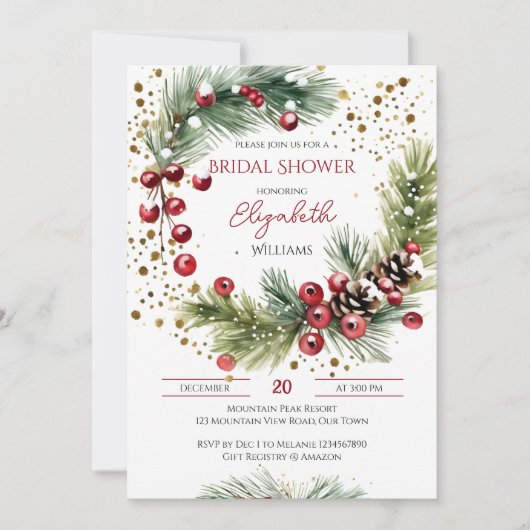 Winter vrijgezellenfeest waterverf krans rode bess kaart (Voorkant)