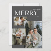Winter Vrolijk 3 Foto Modern Zwart Waterverf Feestdagenkaart (Voorkant)