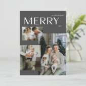 Winter Vrolijk 3 Foto Modern Zwart Waterverf Feestdagenkaart (Staand voorkant)