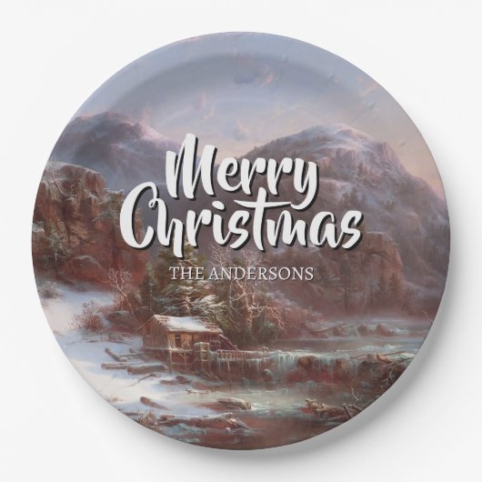  winter Vrolijk kerstfeest Gignoux Papieren Bordje (Voorkant)