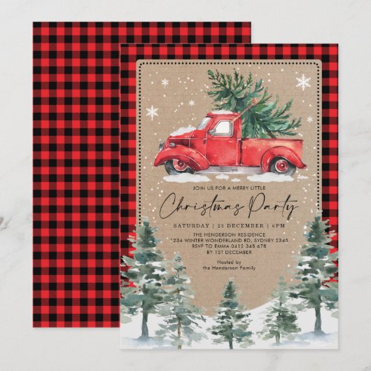 Winter Vrolijk Kerstfeest  Rode Truck Kaart (Voorkant / Achterkant)