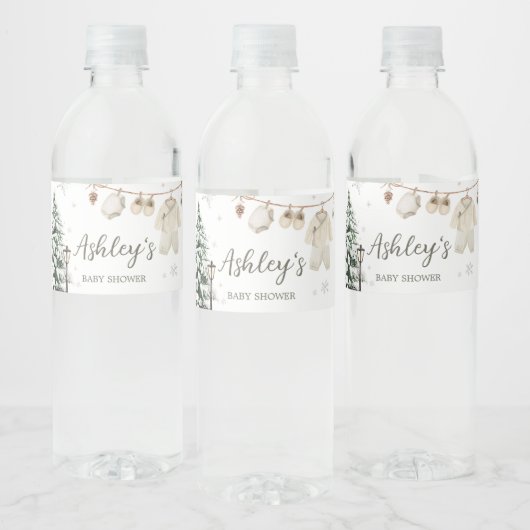 Winter vrolijke babykleertjes baby shower waterfles etiket (Flessen)