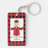 Winter Vrouw Cartoon Grappig Gezegde Buffalo Plaid Sleutelhanger (achterkant)