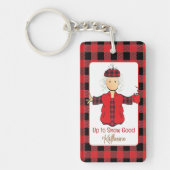 Winter Vrouw Cartoon Grappig Gezegde Buffalo Plaid Sleutelhanger (Voorkant)