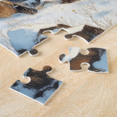 winter vuurtoren geschilderd legpuzzel (Zijkant)