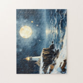 winter vuurtoren geschilderd legpuzzel (Verticaal)