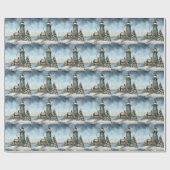 Winter Vuurtoren Nautische Strand Kerstvakantie Cadeaupapier (Vlak)