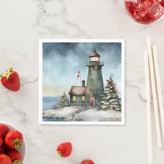 Winter Vuurtoren Nautische Strand Kerstvakantie Servet (Insitu)