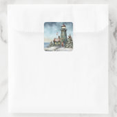 Winter Vuurtoren Nautische Strand Kerstvakantie Vierkante Sticker (Tas)
