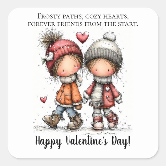 Winter Walk Valentine  Vierkante Sticker (Voorkant)