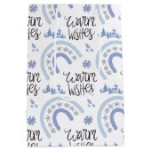 Winter Warm Wensen Blauwe Sneeuwvlok Regenboog Medium Cadeauzakje (Achterkant)