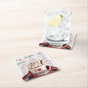 Winter Warme Chocolade met Woordwolk Kartonnen Onderzetters