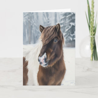 Winter Warmth – Icelandic Horse Watercolor Card Feestdagen Kaart