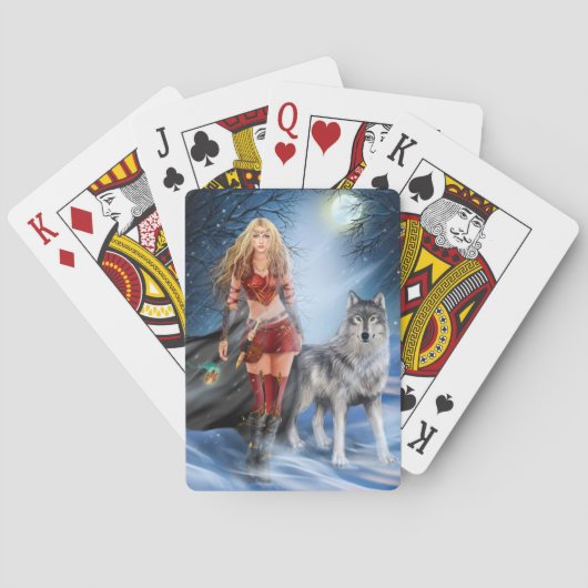 Winter Warrior Princess en wolf Pokerkaarten (Achterkant)