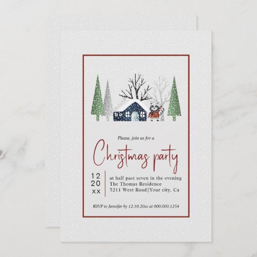 Winter wasbeer bomen en sneeuwval kerstfeest kaart (Voorkant / Achterkant)