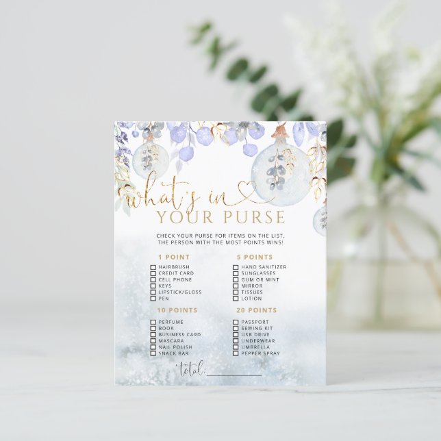 Winter Wat is jouw paarse baby shower spel? (Staand voorkant)