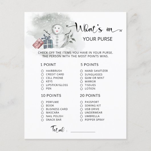 Winter Wat zit er in je paarse baby shower spel (Voorkant)