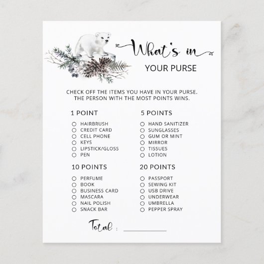 Winter Wat zit er in je paarse baby shower spel (Voorkant)