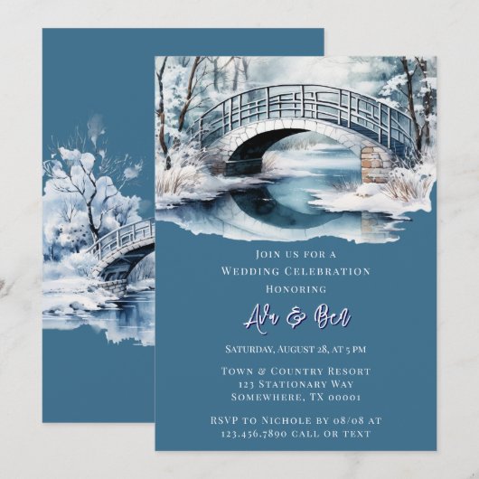 Winter Water Stream Bridge bruiloft Kaart (Voorkant / Achterkant)