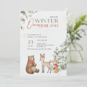 Winter Watercolor Animal Onederland First Birthday Kaart (Staand voorkant)