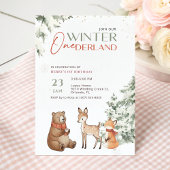 Winter Watercolor Animal Onederland First Birthday Kaart
