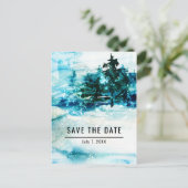 Winter Watercolor Besneeuwd Bos Dennen Bespaar de  Aankondigingskaart (Staand voorkant)