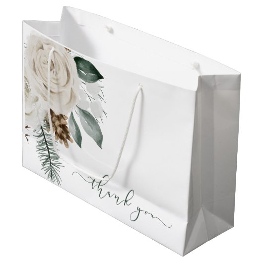 Winter Watercolor Bloemendank Geschenkentas Groot Cadeauzakje (Voorkant Gekanteld)