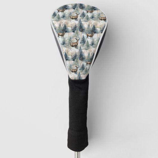 Winter Watercolor Bos Herten (1) Golfheadcover (Voorkant)
