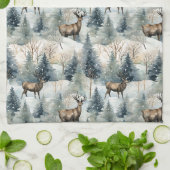 Winter Watercolor Bos Herten (1) Theedoek (Gevouwen)