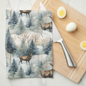 Winter Watercolor Bos Herten (1) Theedoek (Quarter Fold)