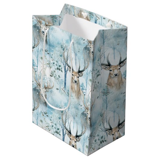 Winter Watercolor Bos Herten (2) Medium Cadeauzakje (Voorkant Gekanteld)